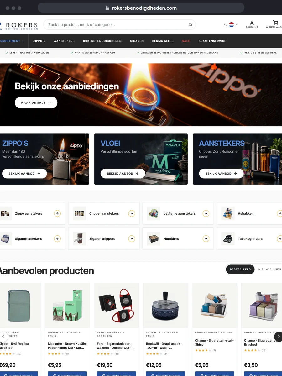 Desktop view: Rokersbenodigdheden