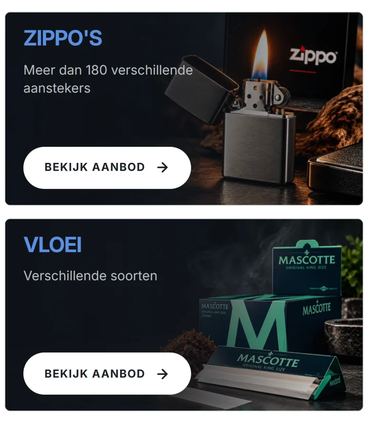Website van Rokersbenodigdheden op een smartphone