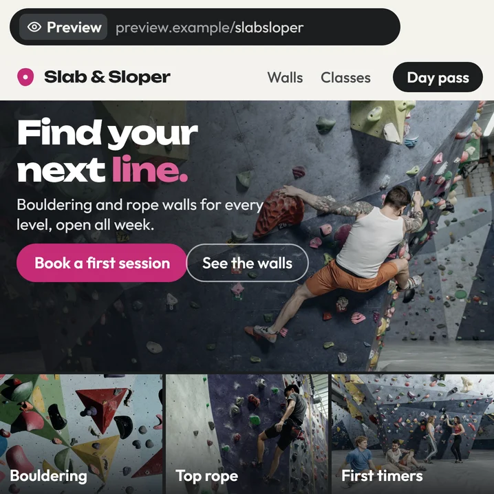 Example: a finished website is connected to its domain and goes live