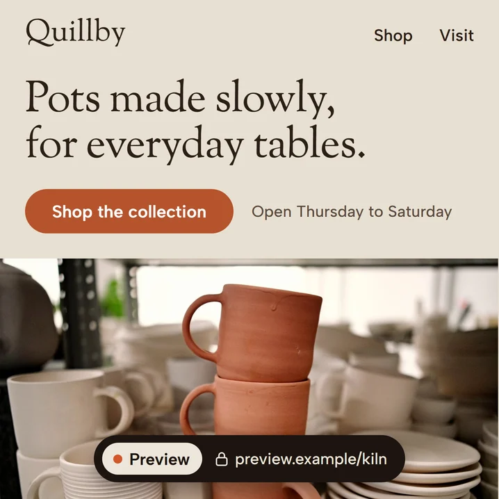 Example: research about a business becomes a first website preview