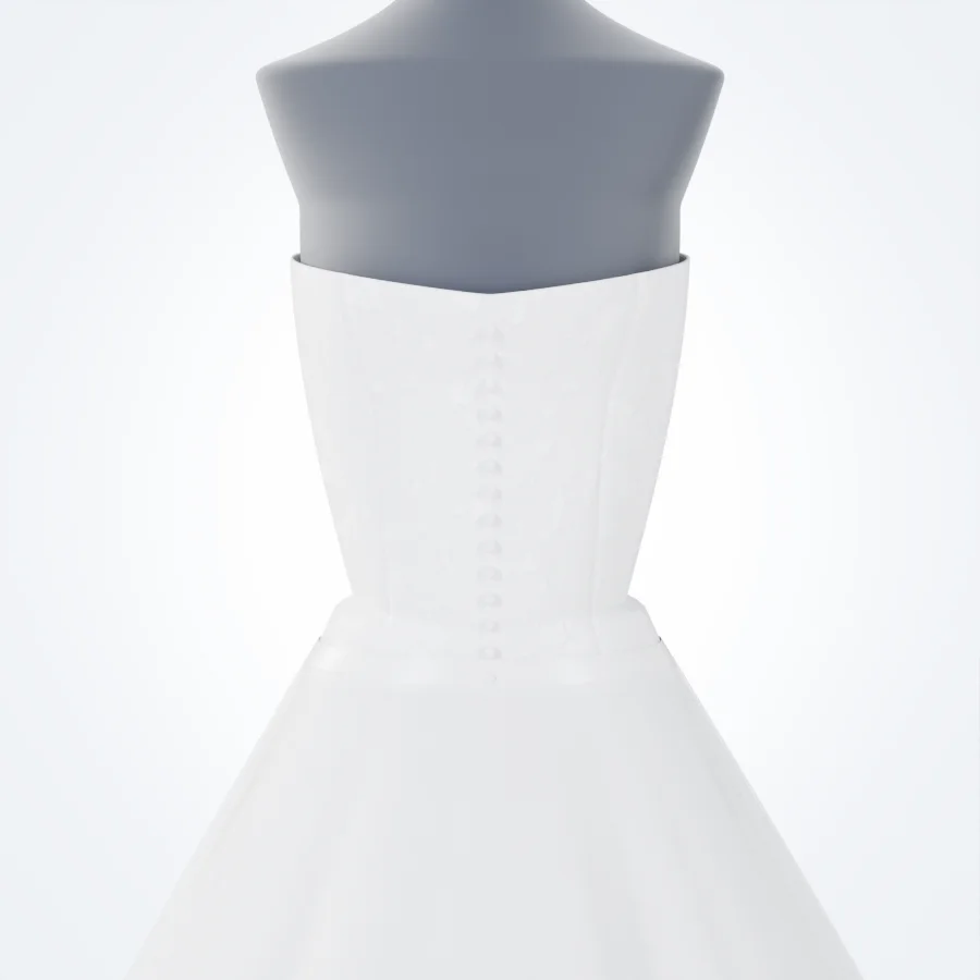 Close-up of the back of the bodice with a row of covered buttons