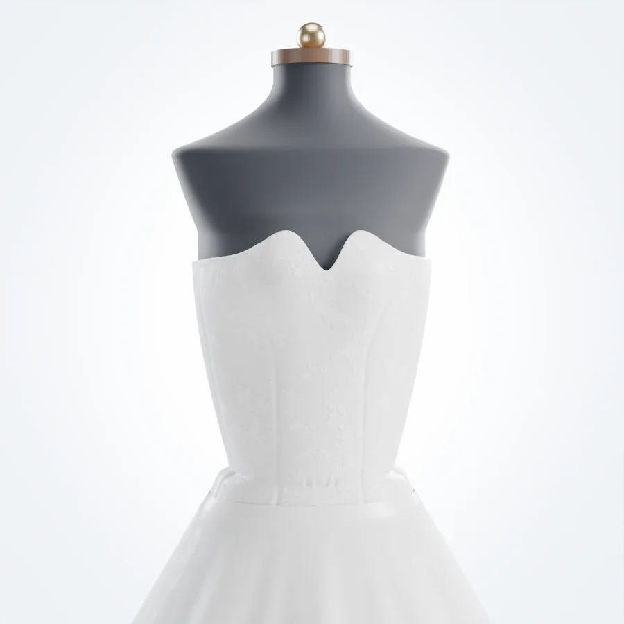 Close-up of the sweetheart neckline and lace bodice