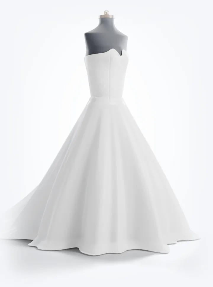 Elin on the dress form, three-quarter view