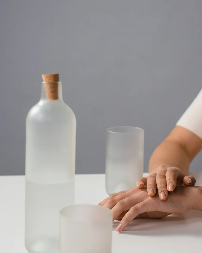 Frosted glass carafe and tumblers